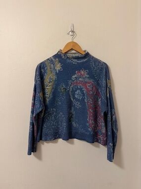 Anthropologie The Alani Cashmere Mock-Neck Sweater by Pilcro in Blue Paisley